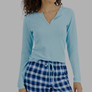 Jenni Women's Split-Neck Pajama Top Small Caribbean Turquoise Sleepwear